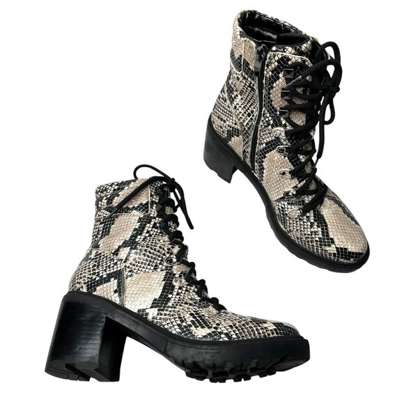 Marc Fisher Laboni Snake Print Lace-Up With Side Zip Combat Boots Womens 7.5 - Picture 1 of 12
